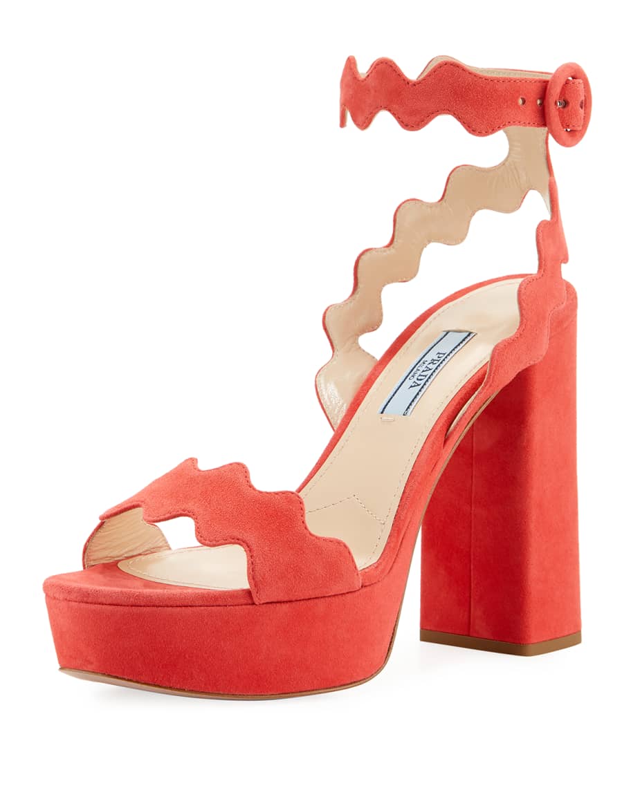 Prada scalloped suede platform sandal top