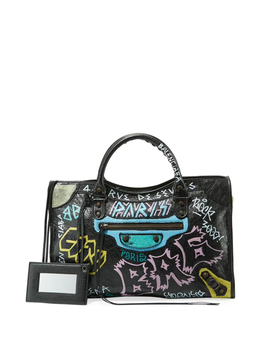 balenciaga classic city aj small graffiti satchel bag