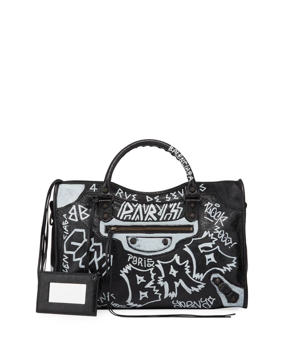 balenciaga classic city aj small graffiti satchel bag