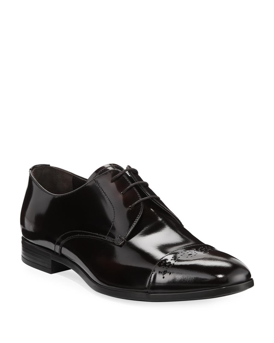 Prada Spazzolato Fume Lace-Up Oxford | Neiman Marcus display picture 3