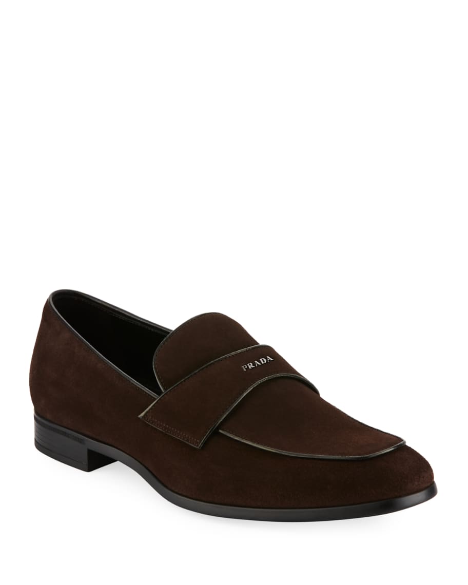 Prada Suede Vitello Loafer Neiman Marcus
