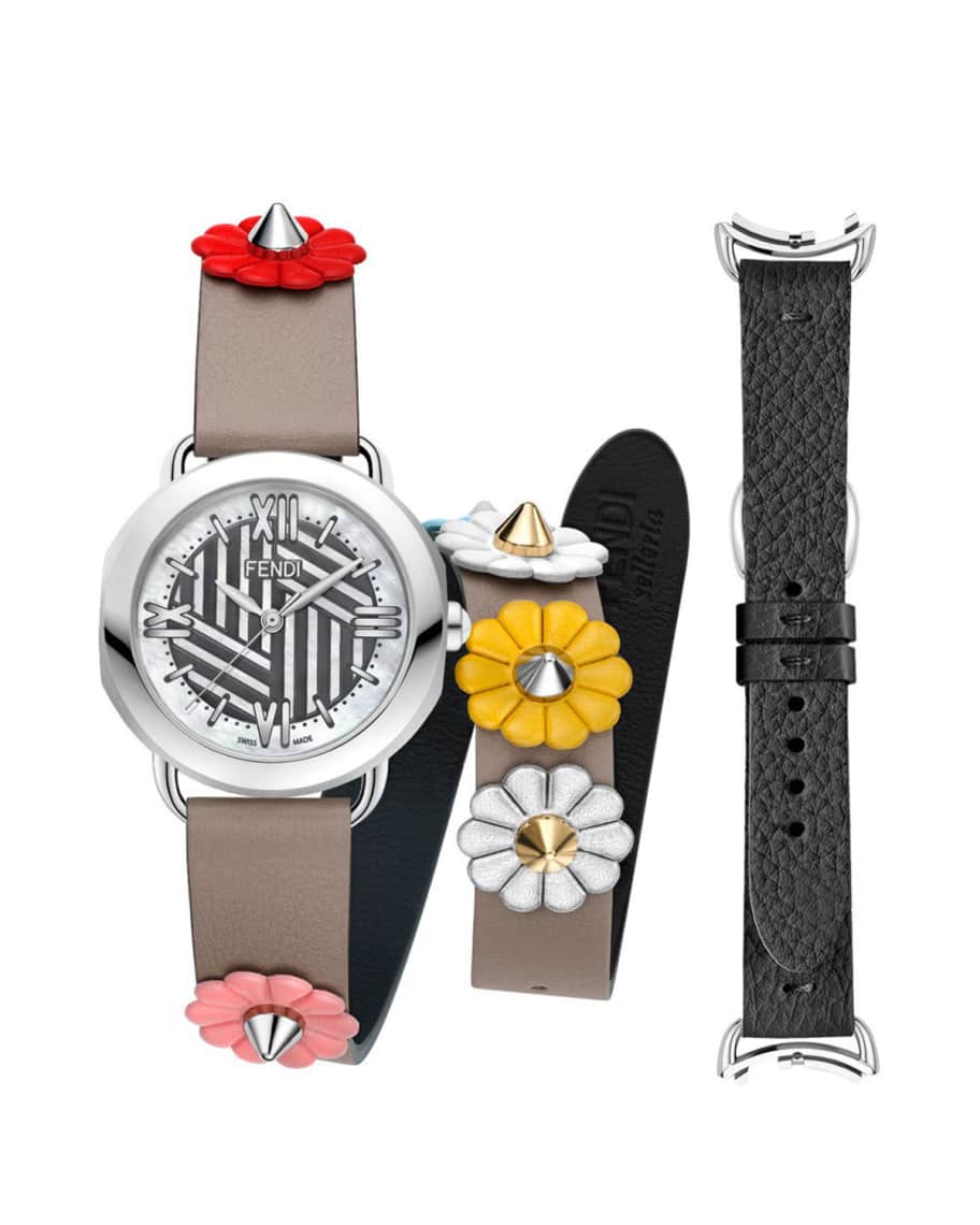 Fendi Mother-of-Pearl Watch Head with Studded Strap | Neiman