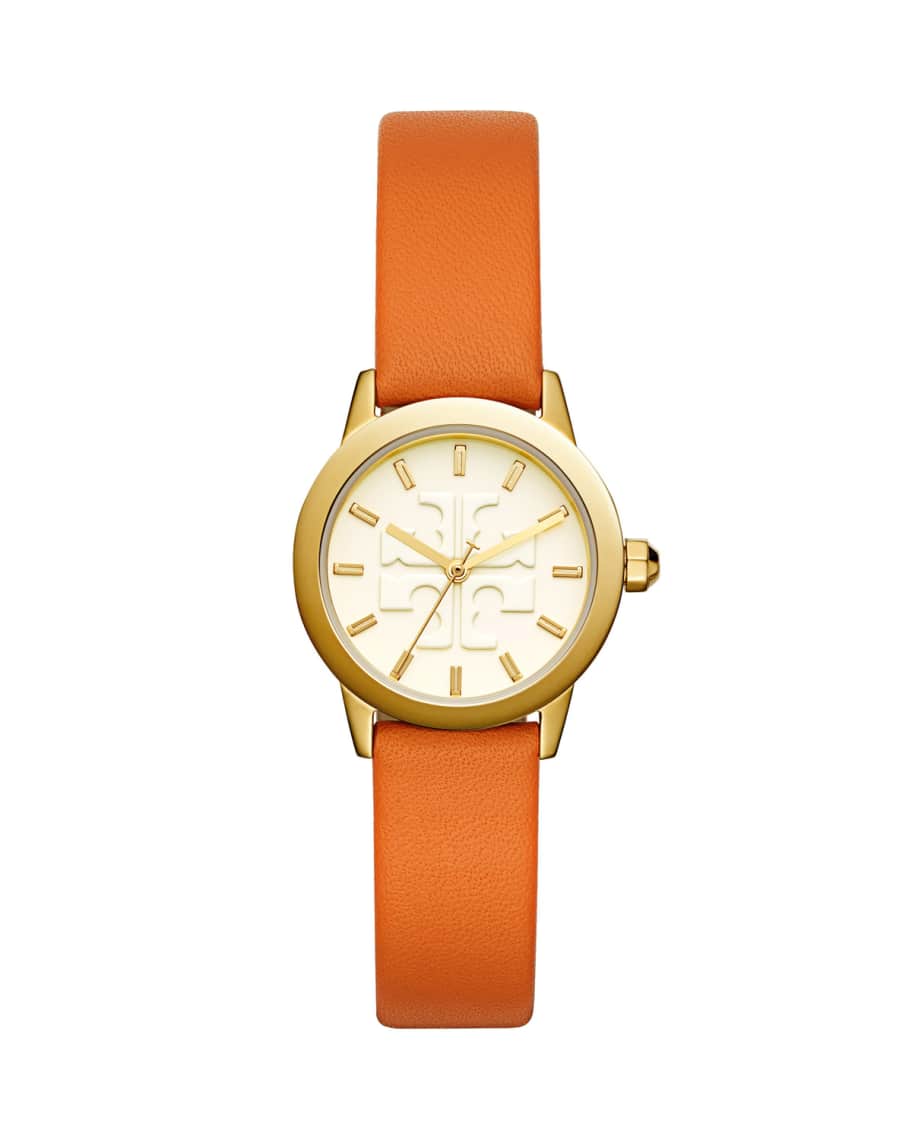 Tory Burch オレンジ レザー 時計 Tory Burch The Gigi Golden Watch with Orange Leather Strap