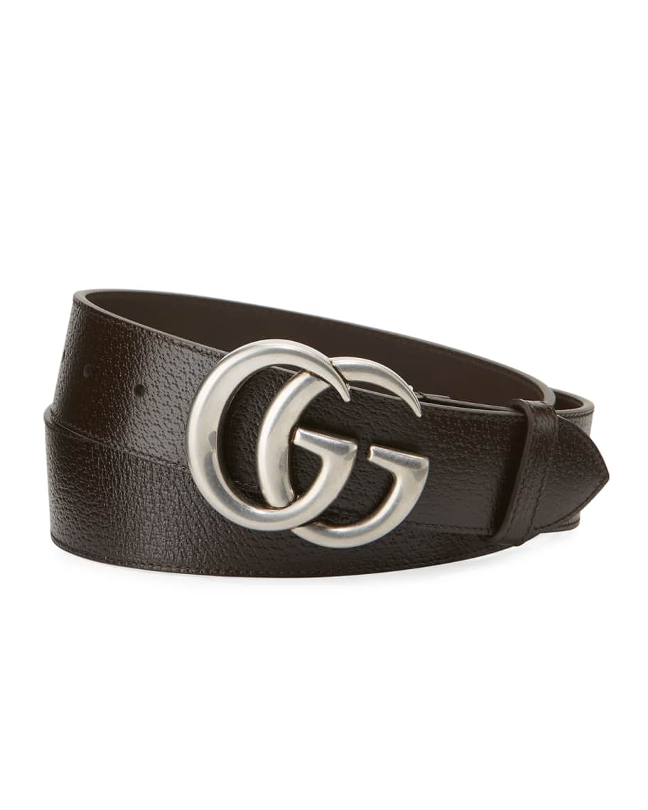 Gucci Men's Leather Belt with Silvertone Double-G Buckle | Neiman Marcus