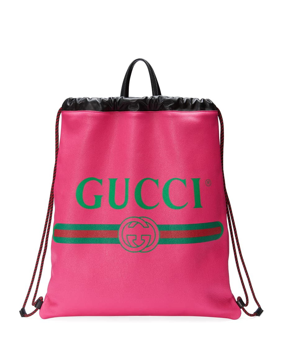 Gucci Vintage Logo-Print Leather Drawstring Backpack | Neiman Marcus