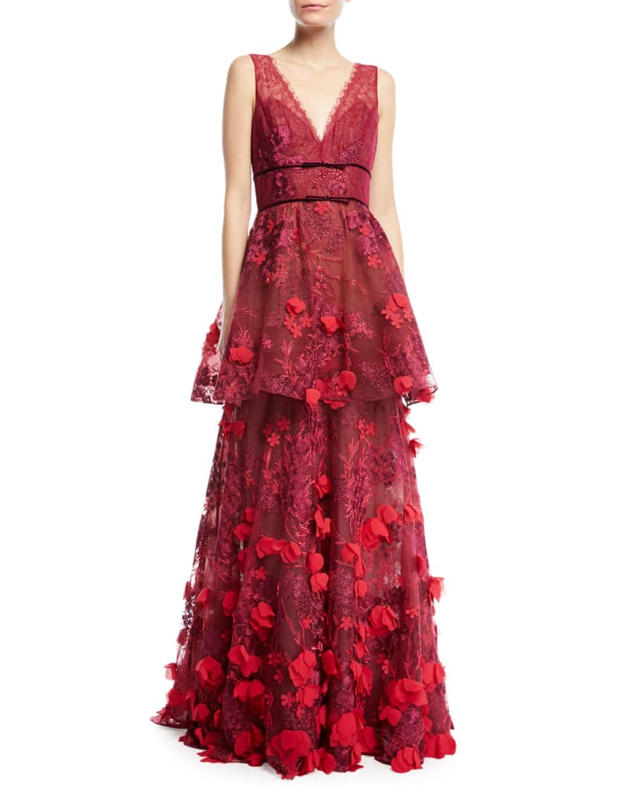 Marchesa notte 3d embroidered gown on sale