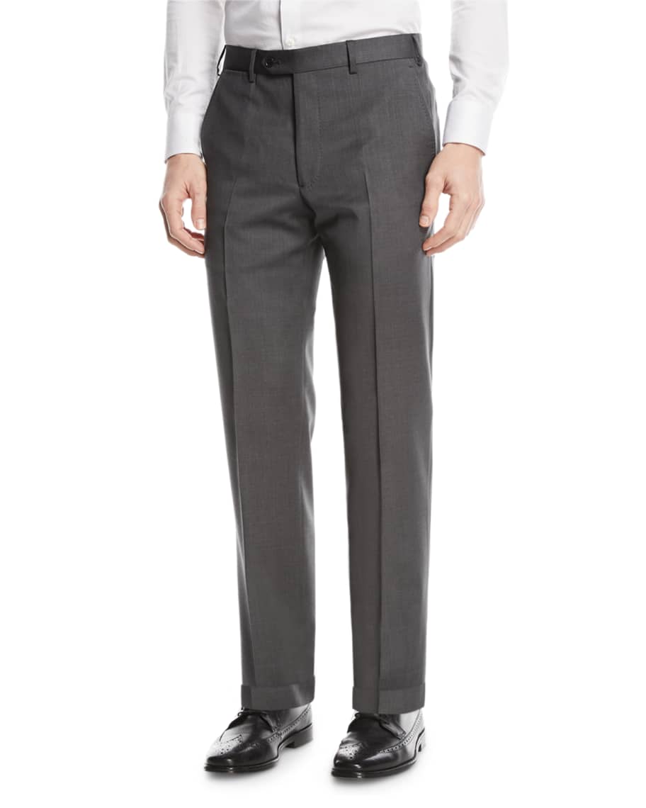 Emporio Armani Basic Flat-Front Wool Trousers | Neiman Marcus