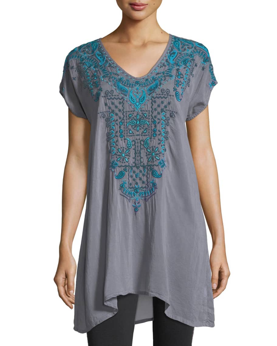 Johnny Was Eros V Neck Embroidered Tunic Neiman Marcus