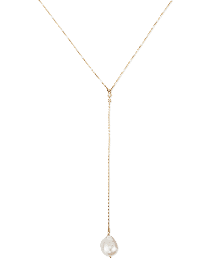 Mizuki 14k Gold Y Drop Necklace with Diamond & Pearl | Neiman Marcus