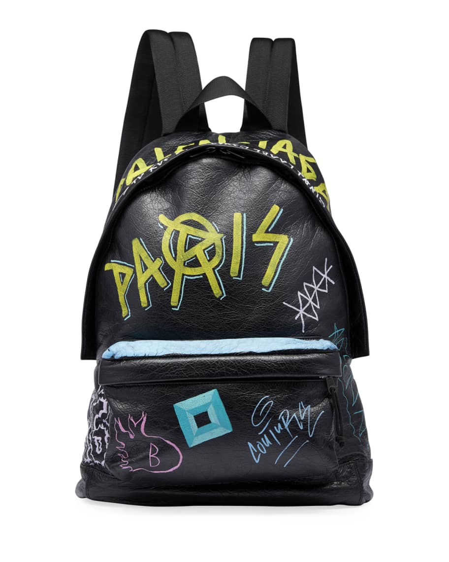 Balenciaga Men's Graffiti Leather Backpack | Neiman Marcus