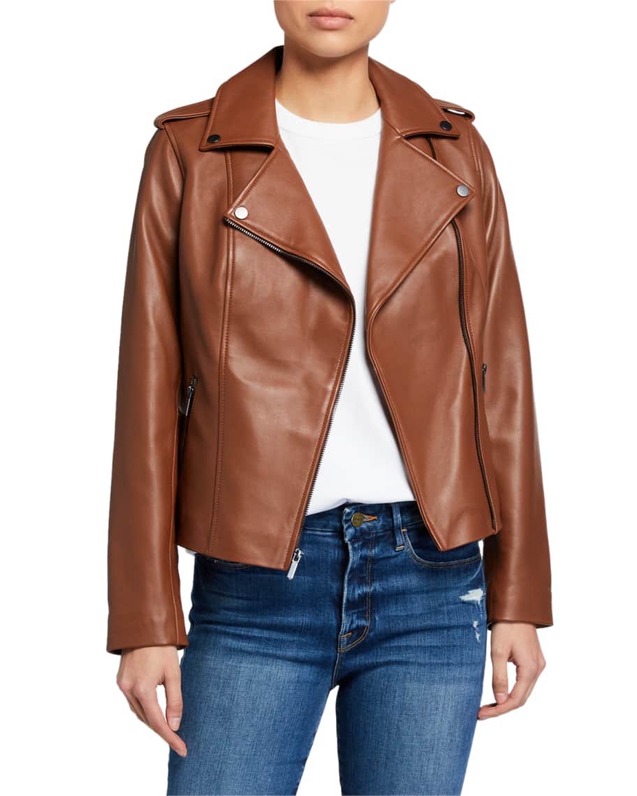 Neiman Marcus Leather Collection Zip Front Leather Moto Jacket