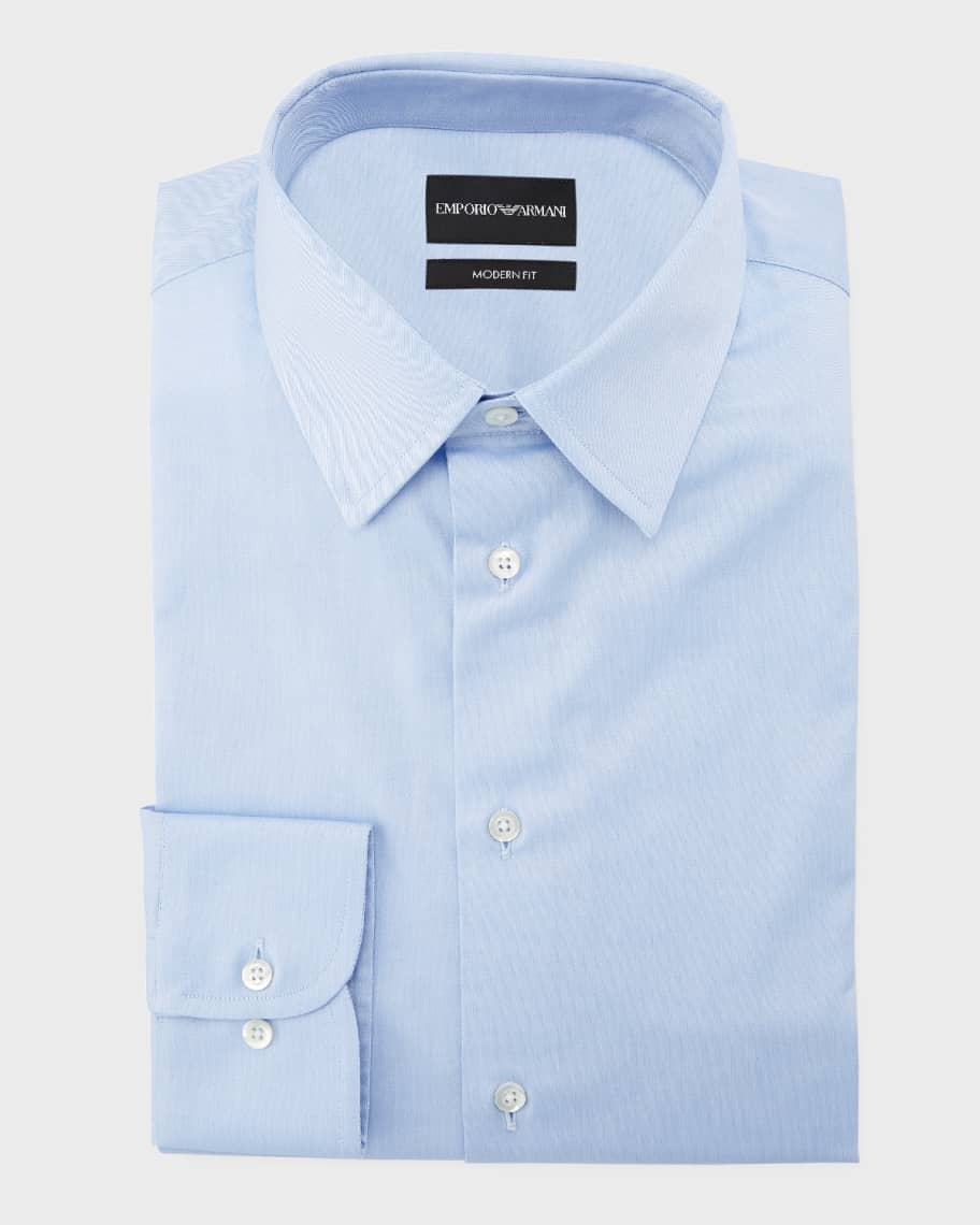 Emporio Armani Men's Modern-Fit Cotton-Stretch Dress Shirt, Blue ...