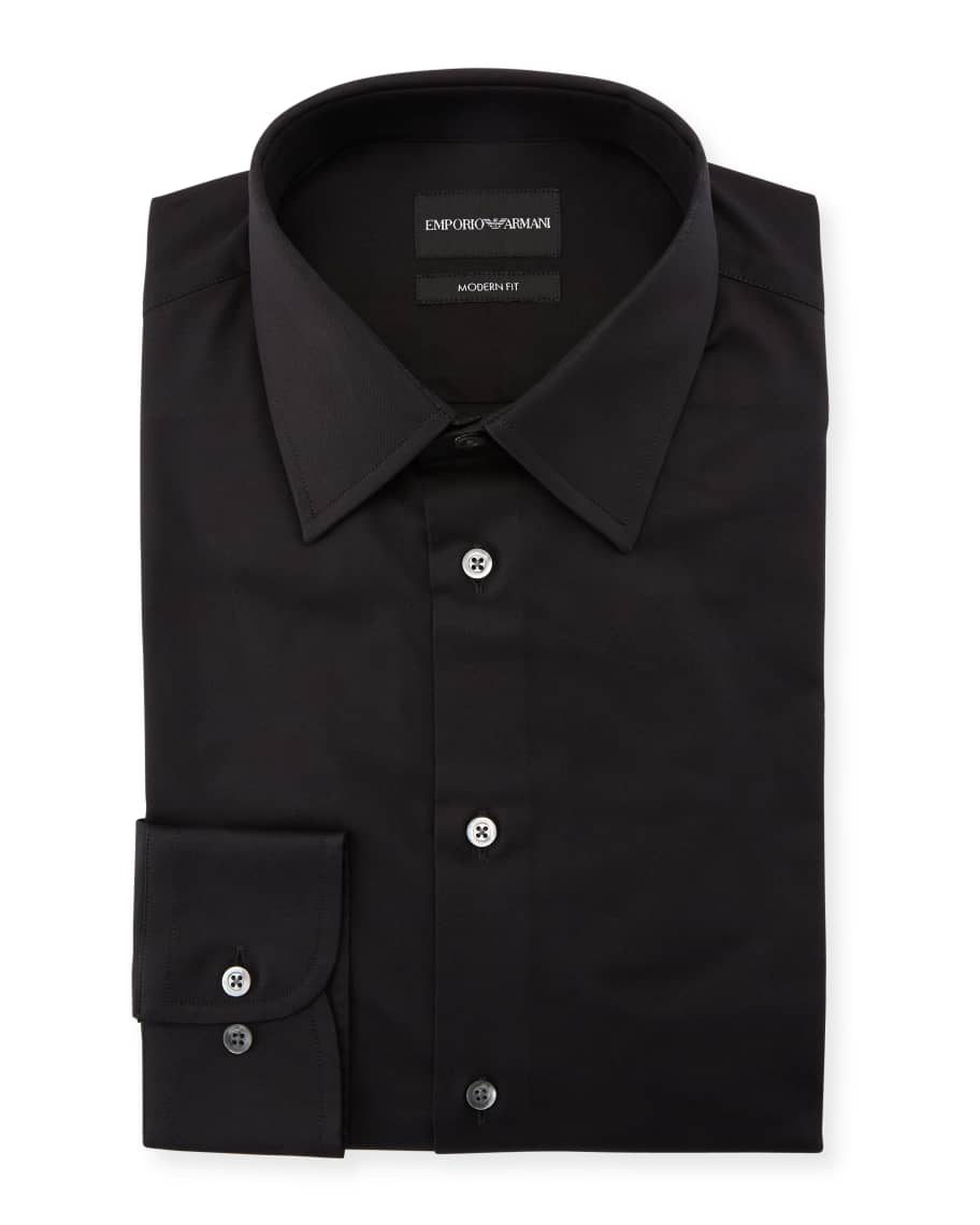Emporio Armani Men's Modern-Fit Cotton-Stretch Dress Shirt, Black ...