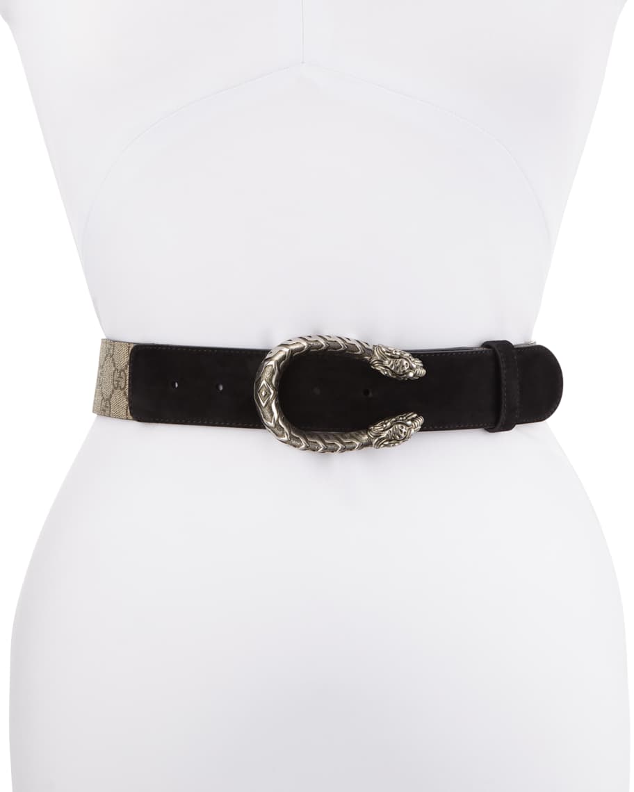 Gucci Dionysus GG Supreme Canvas Belt w Double Tiger Head Buckle