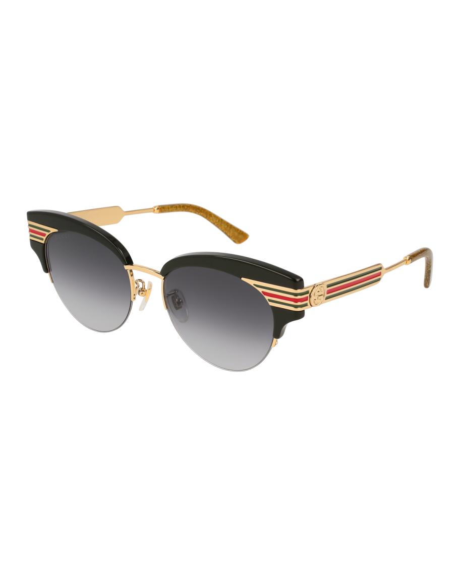 Gucci Metal & Acetate Cat-Eye Sylvie Web Sunglasses, Black 