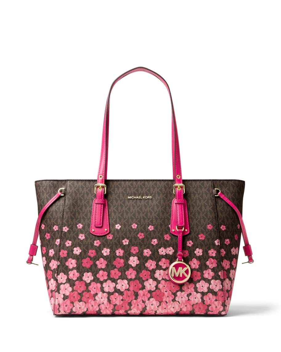 MICHAEL KORS: Voyager Michael bag with MK all over print - Beige