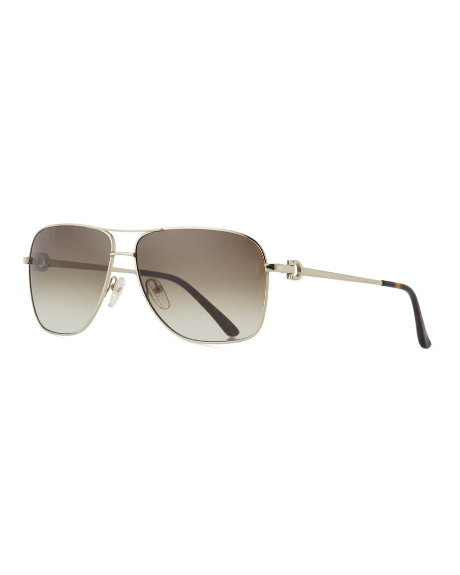 Salvatore Ferragamo Men's Signature Metal Navigator Sunglasses 