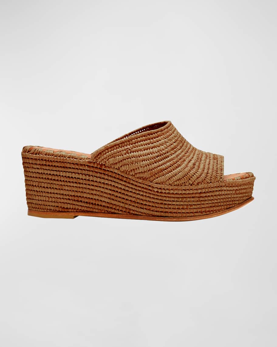 Carrie Forbes Karim Woven Raffia Wedge Slide Sandals | Neiman Marcus
