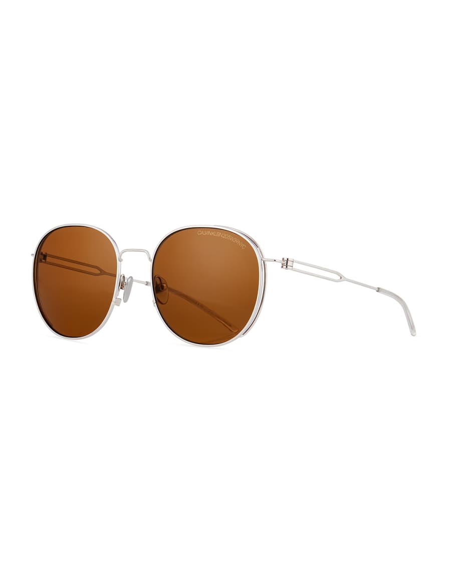 CALVIN KLEIN 205W39NYC Round Titanium Sunglasses | Neiman Marcus