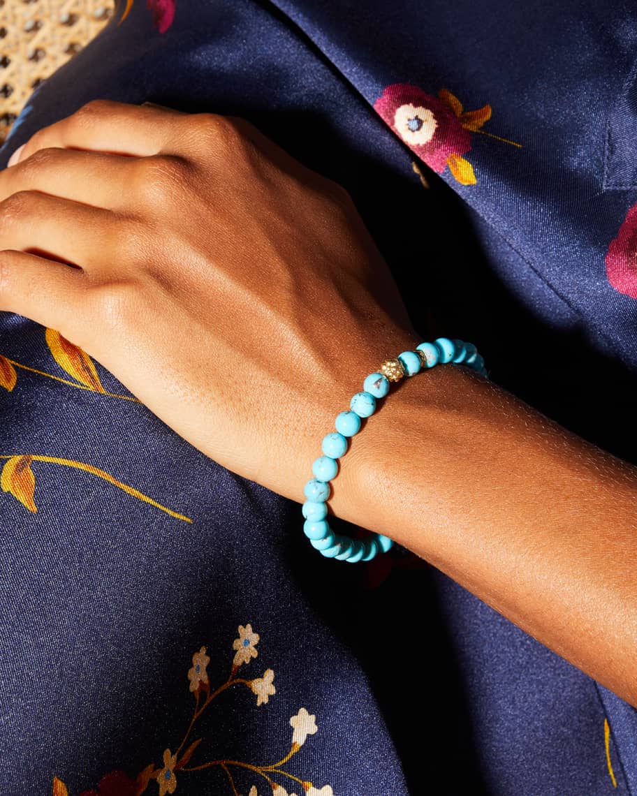 Shop Lagos Caviar Icon Beaded Stretch Bracelet In Turquoise
