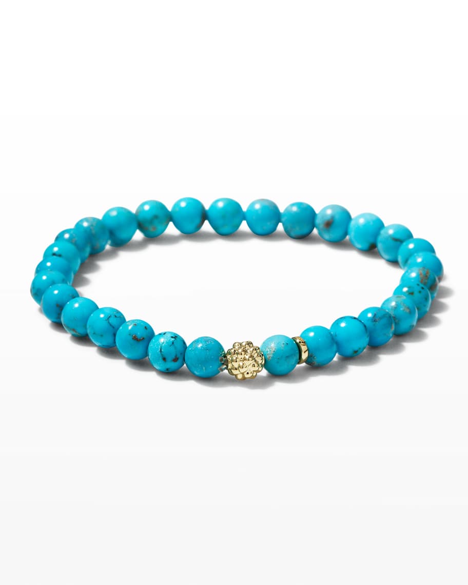 Shop Lagos Caviar Icon Beaded Stretch Bracelet In Turquoise