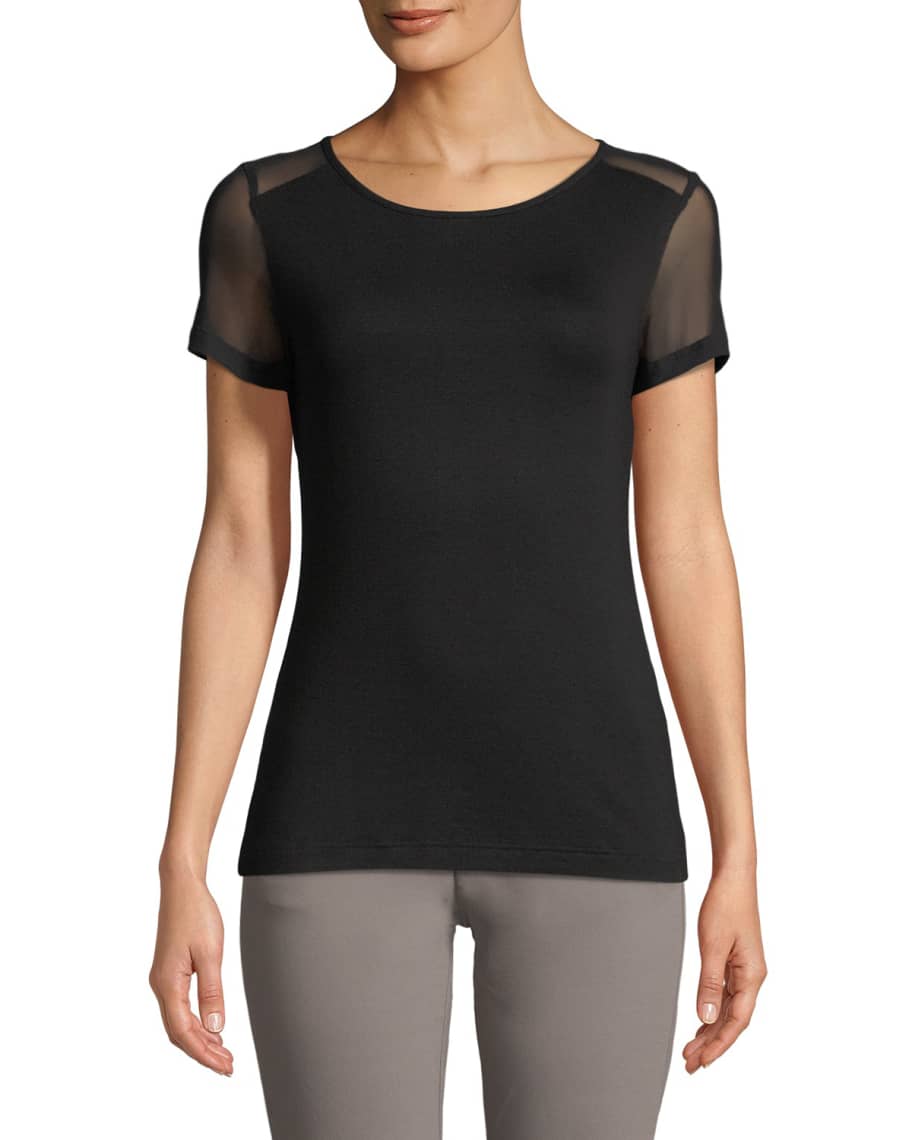 Anatomie Melissa Sheer-Panel Short-Sleeve T-Shirt | Neiman Marcus