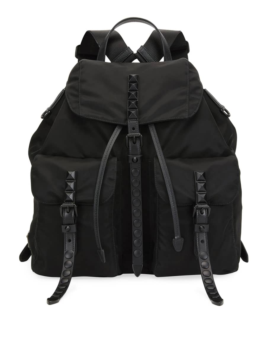 Prada Prada Black Nylon Backpack with Studding | Neiman Marcus