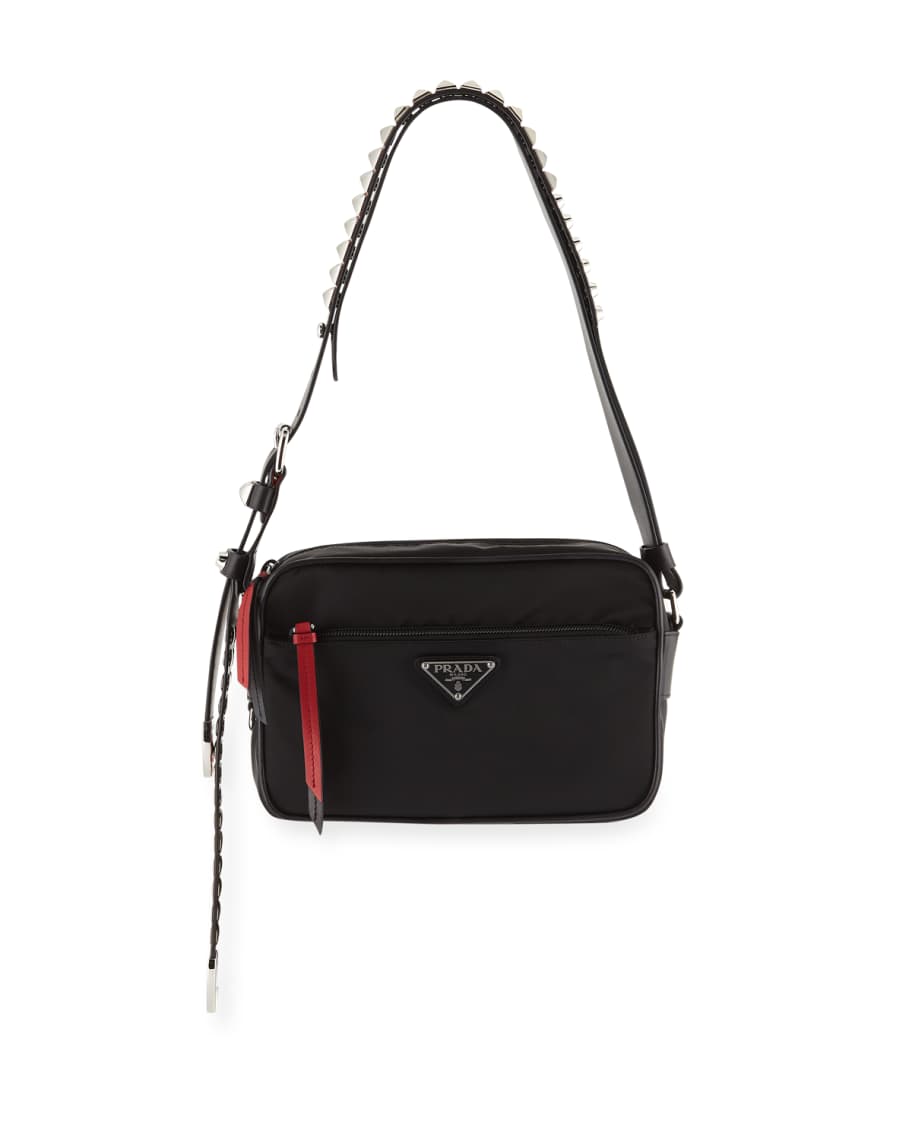 Prada Prada Black Nylon Shoulder Bag with Studding