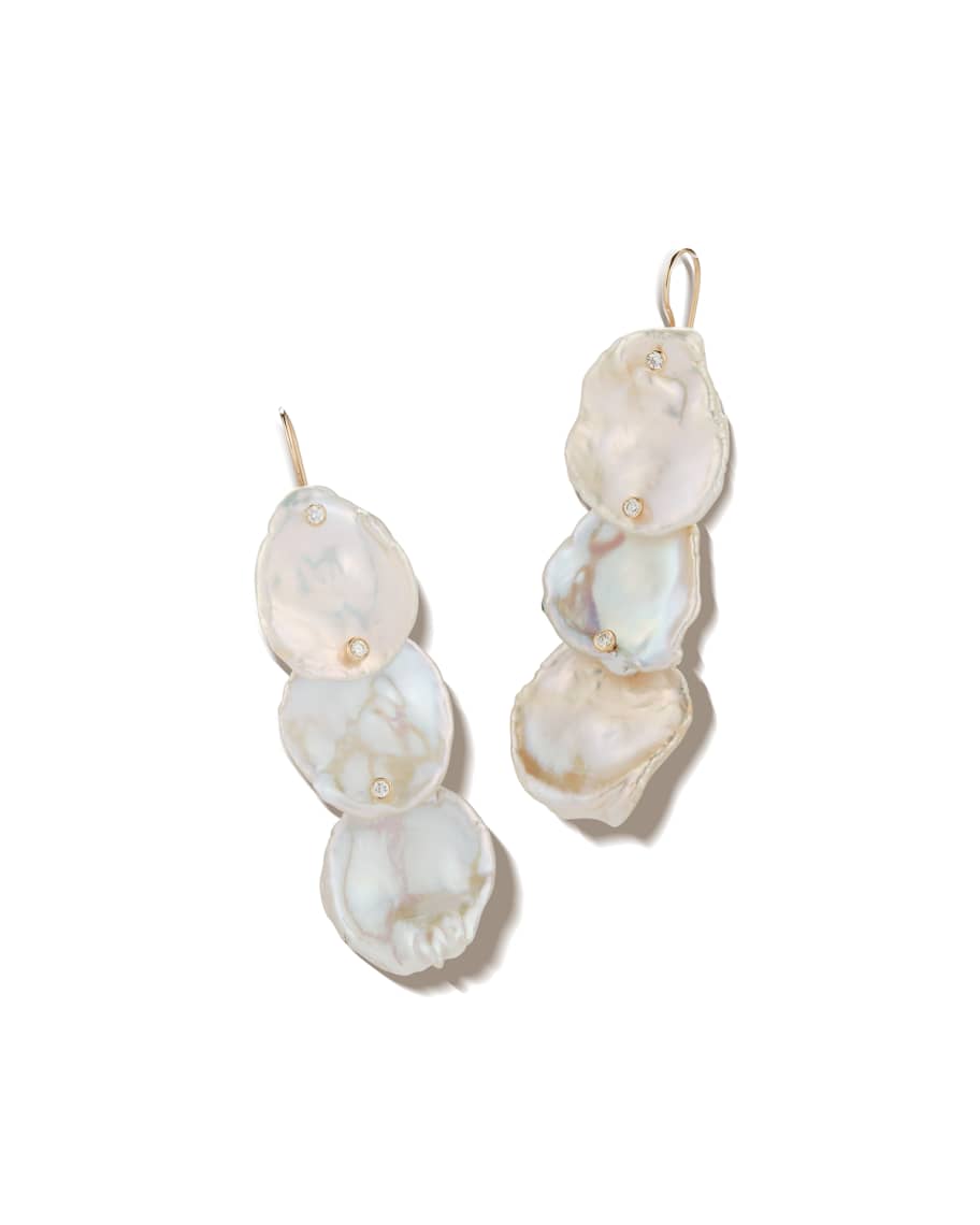 Mizuki 14k Triple Petal Pearl & Diamond Drop Earrings | Neiman Marcus