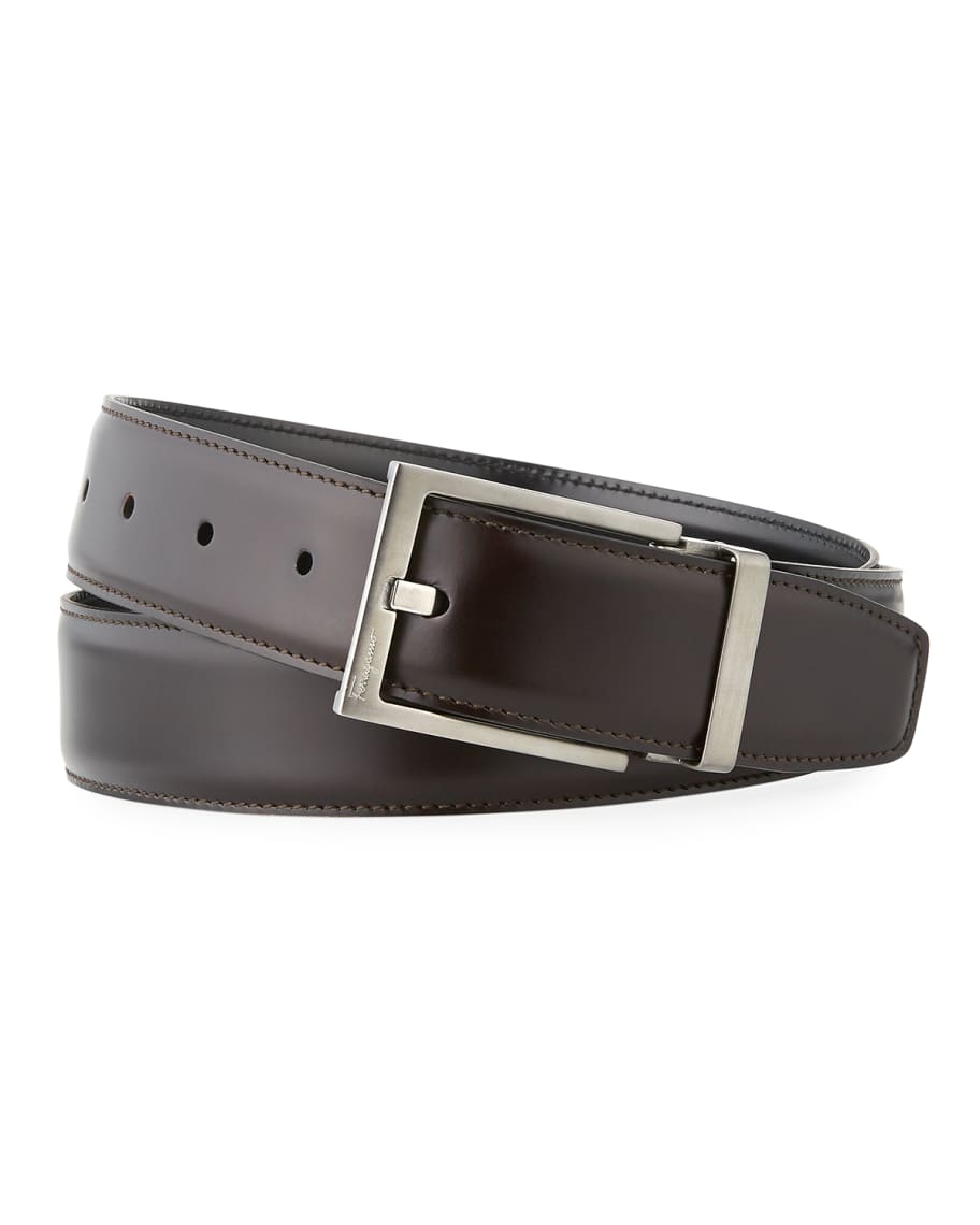 Ferragamo Men's Square-Buckle Reversible Leather Belt | Neiman Marcus