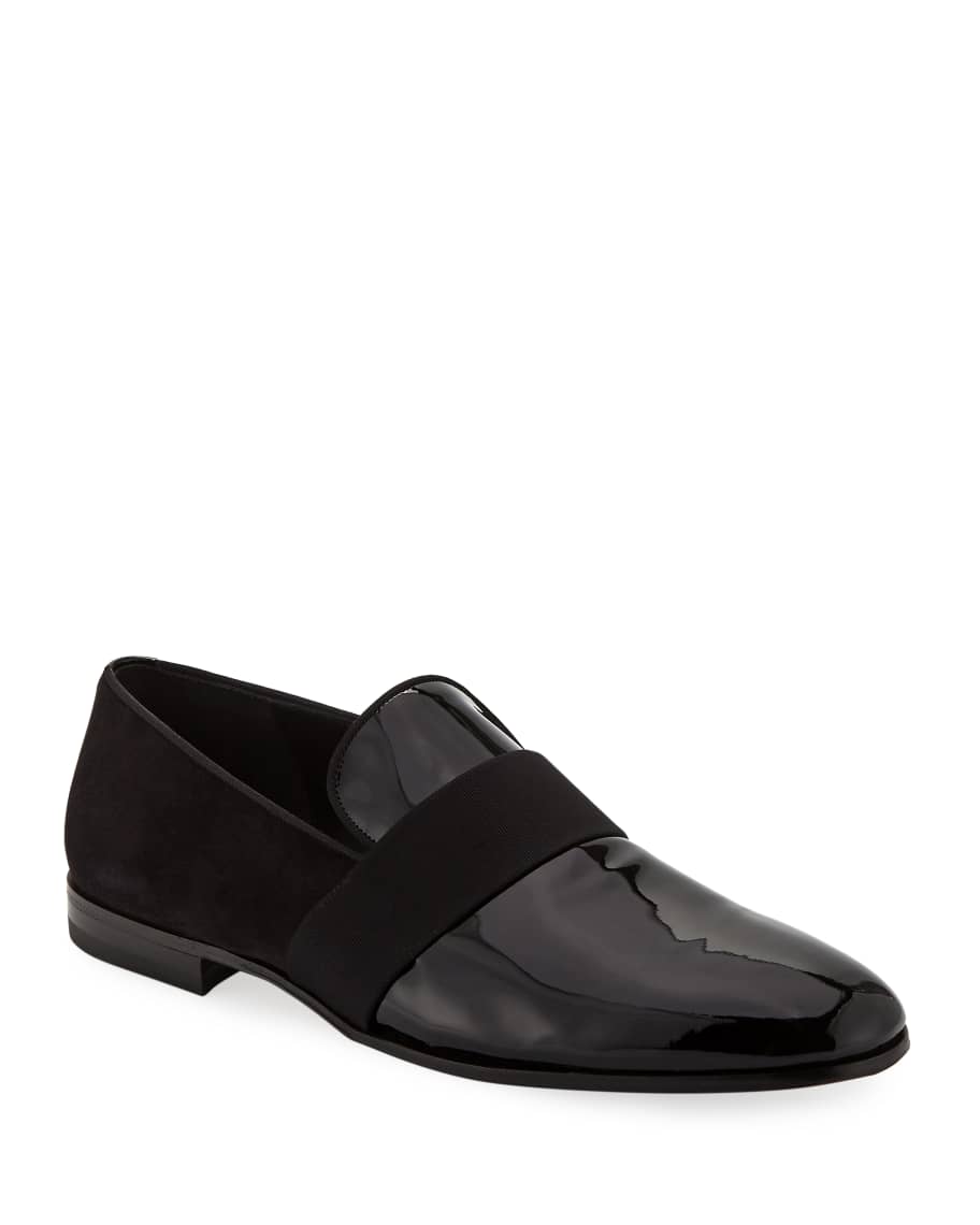 Ferragamo Men's Bryden Patent Leather %26 Suede Slip-On Dress Loafer ...