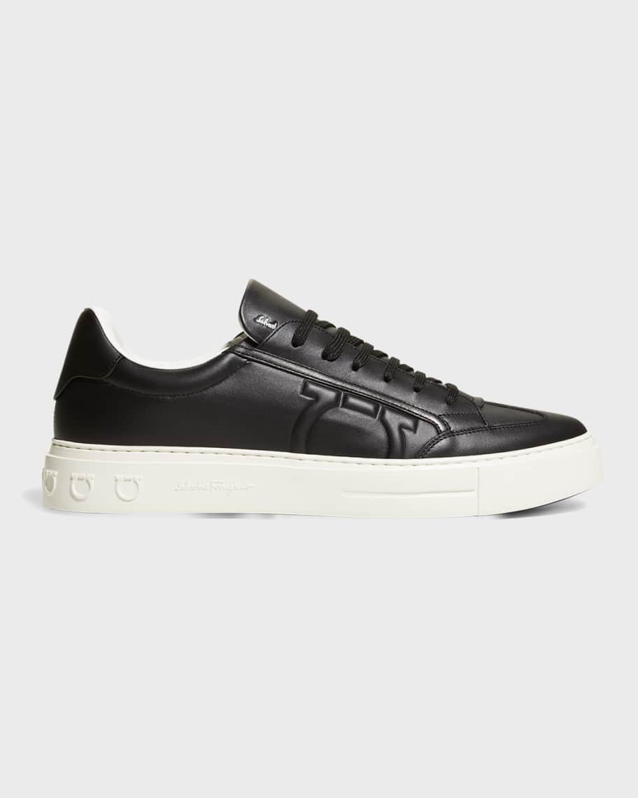 Ferragamo Men s Borg Leather Low Top Sneakers Black Neiman Marcus