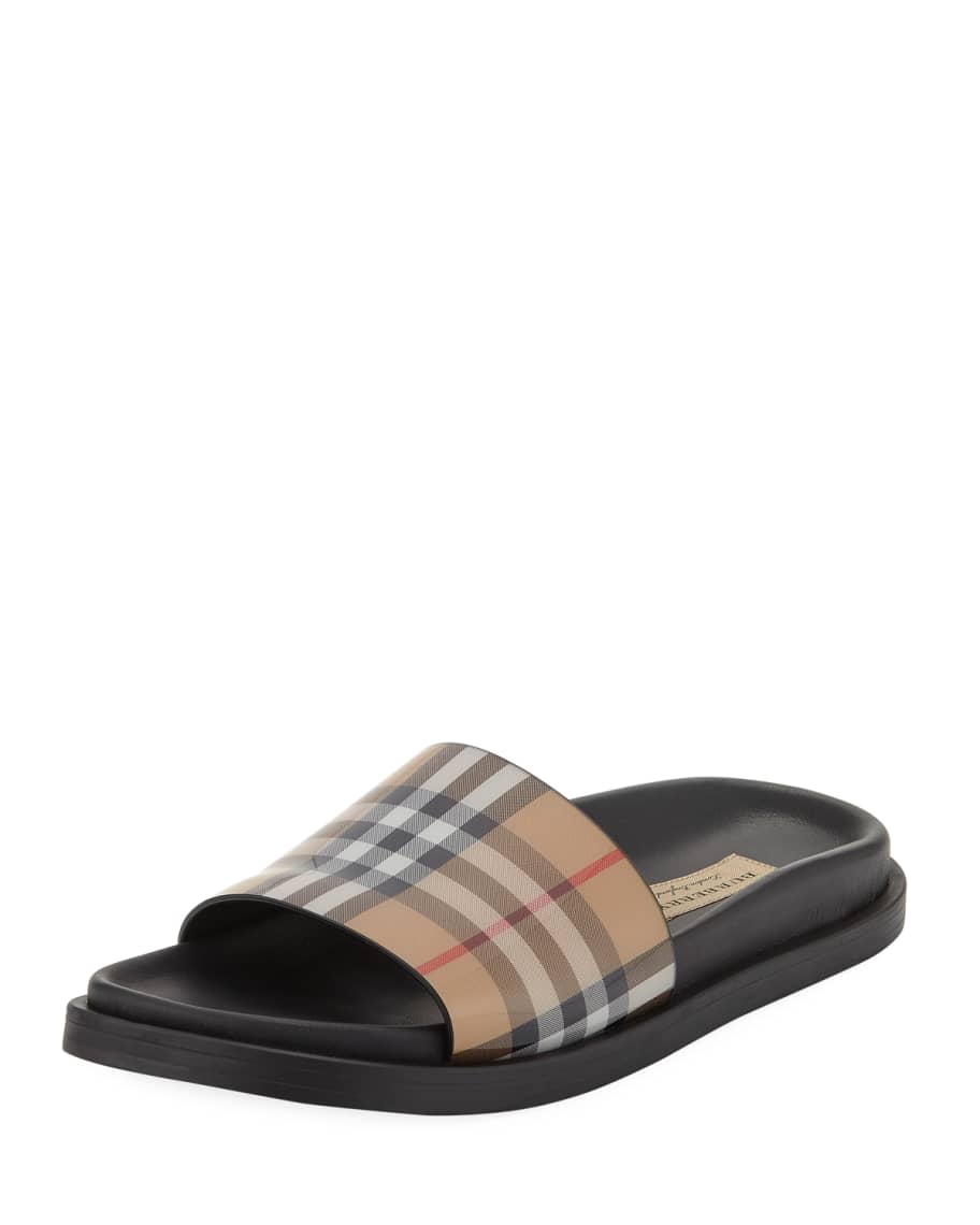 Burberry English Icons Vintage Check Slide Sandals | Neiman Marcus