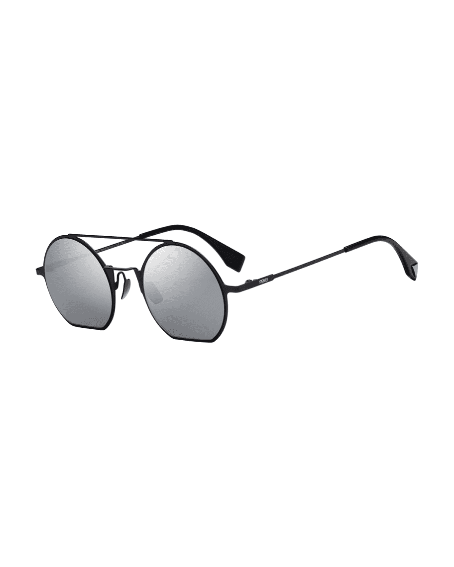 Fendi Straight-Brow Round Metal Sunglasses | Neiman Marcus