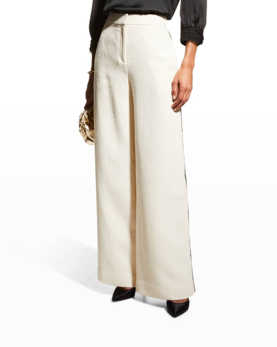 Tory Burch Cara Wide-Leg Side-Stripe Terry Pants | Neiman Marcus