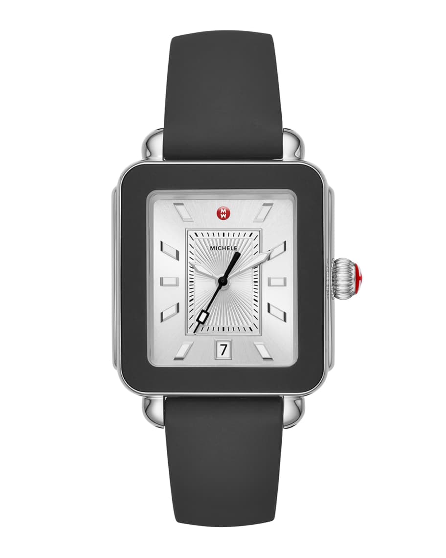 MICHELE Deco Sport Silicone Watch, Black Neiman Marcus