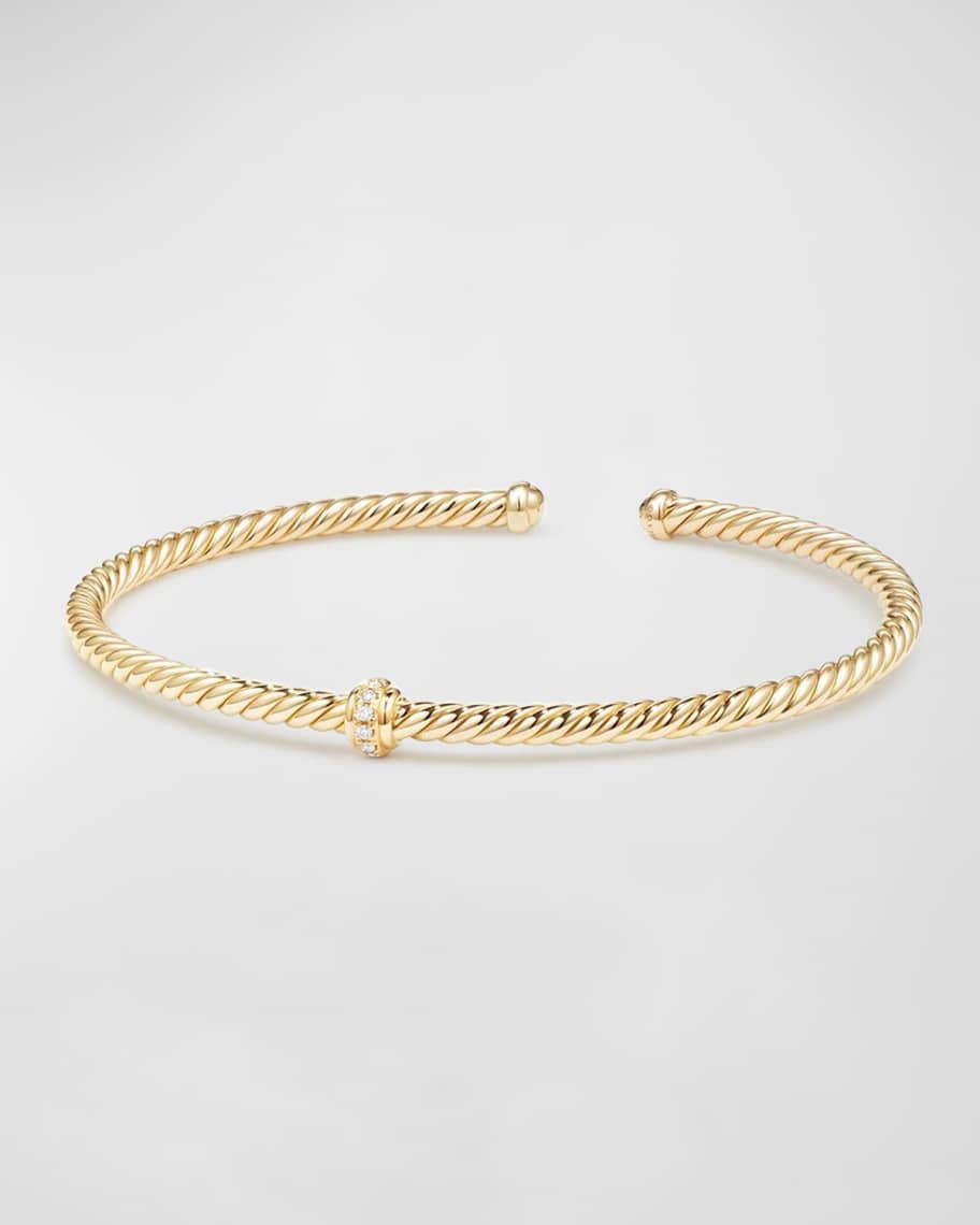 David Yurman Cablespira 18k Gold Flex Bracelet with Diamond Center ...