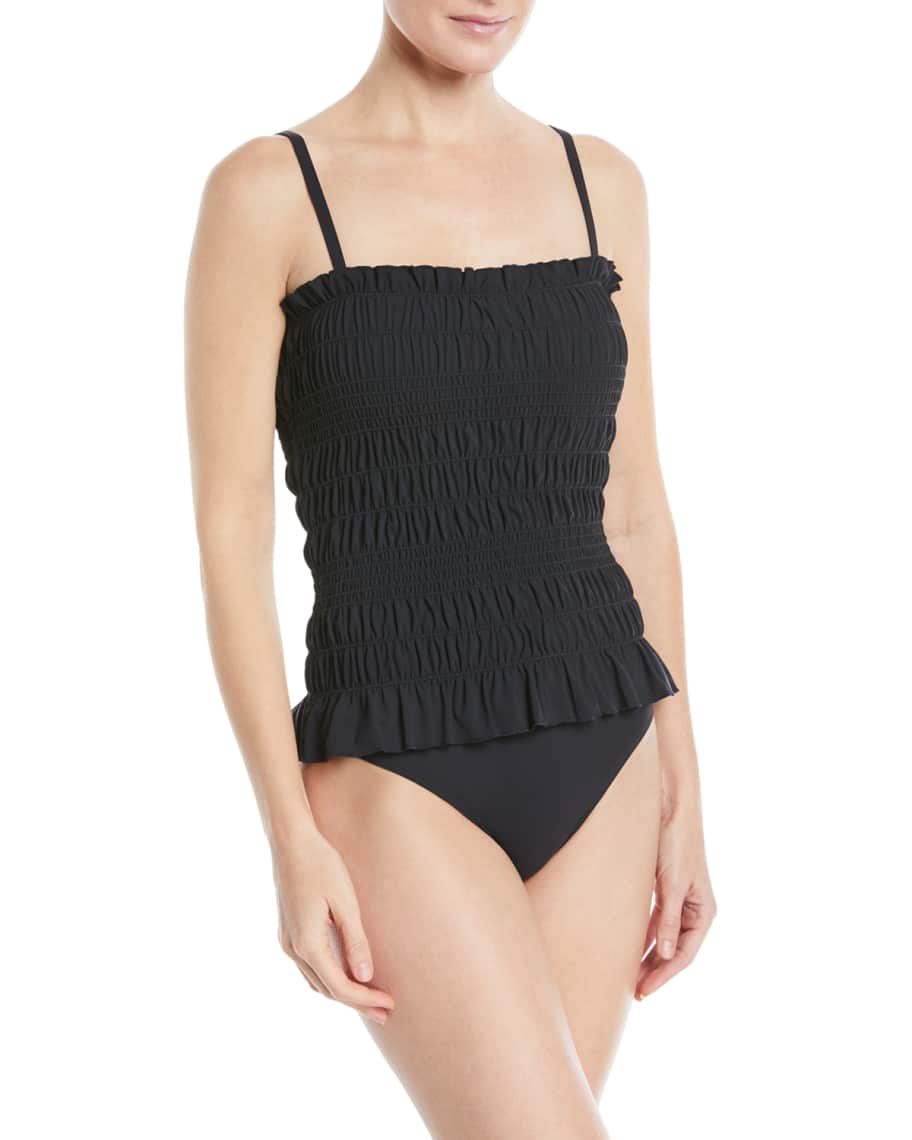 Tory Burch Cone Sizeta Smocked Solid One-Piece Swimsuit | Neiman Marcus