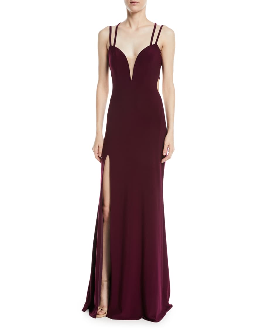 La Femme Strappy Matte Jersey Column Gown | Neiman Marcus