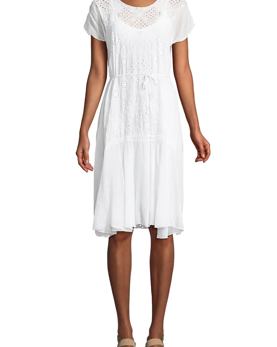 Johnny Was Vice Eyelet-Embroidered Drop-Waist Dress | Neiman Marcus