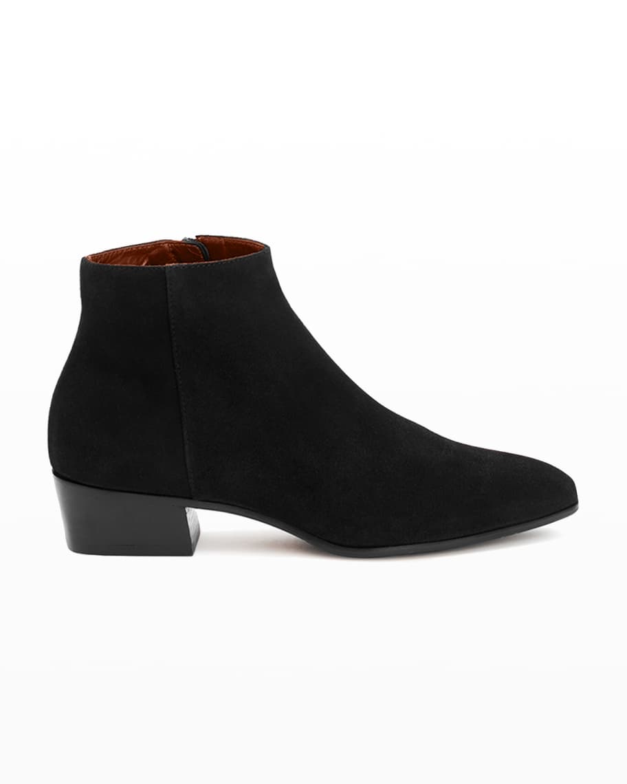 Aquatalia Fuoco Low-Heel Suede Zip Booties | Neiman Marcus