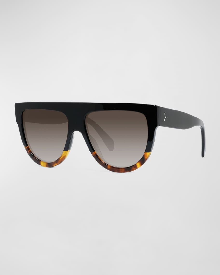 Celine Flattop TwoTone Shield AdjustedFit Sunglasses, Black Pattern