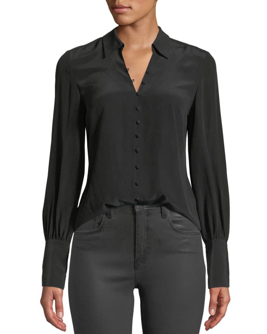 L'Agence Naomi Button-Front Silk Blouse | Neiman Marcus