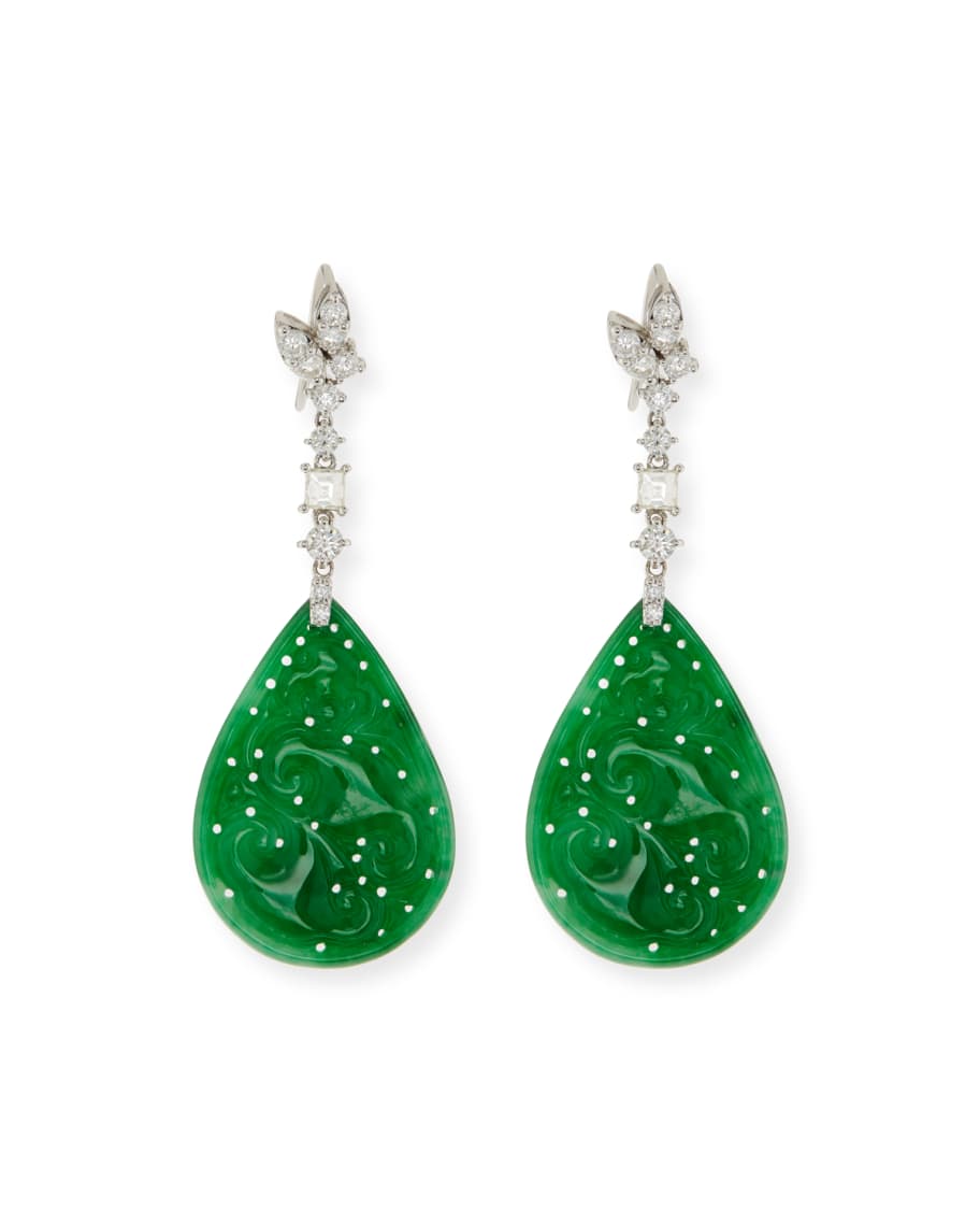 David C.A. Lin 18k Jadeite & Diamond Pear Drop Earrings | Neiman Marcus