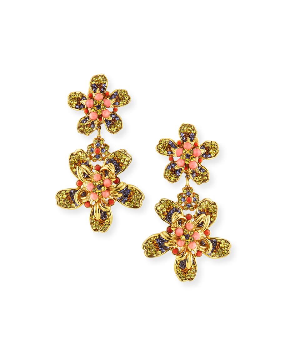 Jose & Maria Barrera Double Flower Drop Earrings | Neiman Marcus