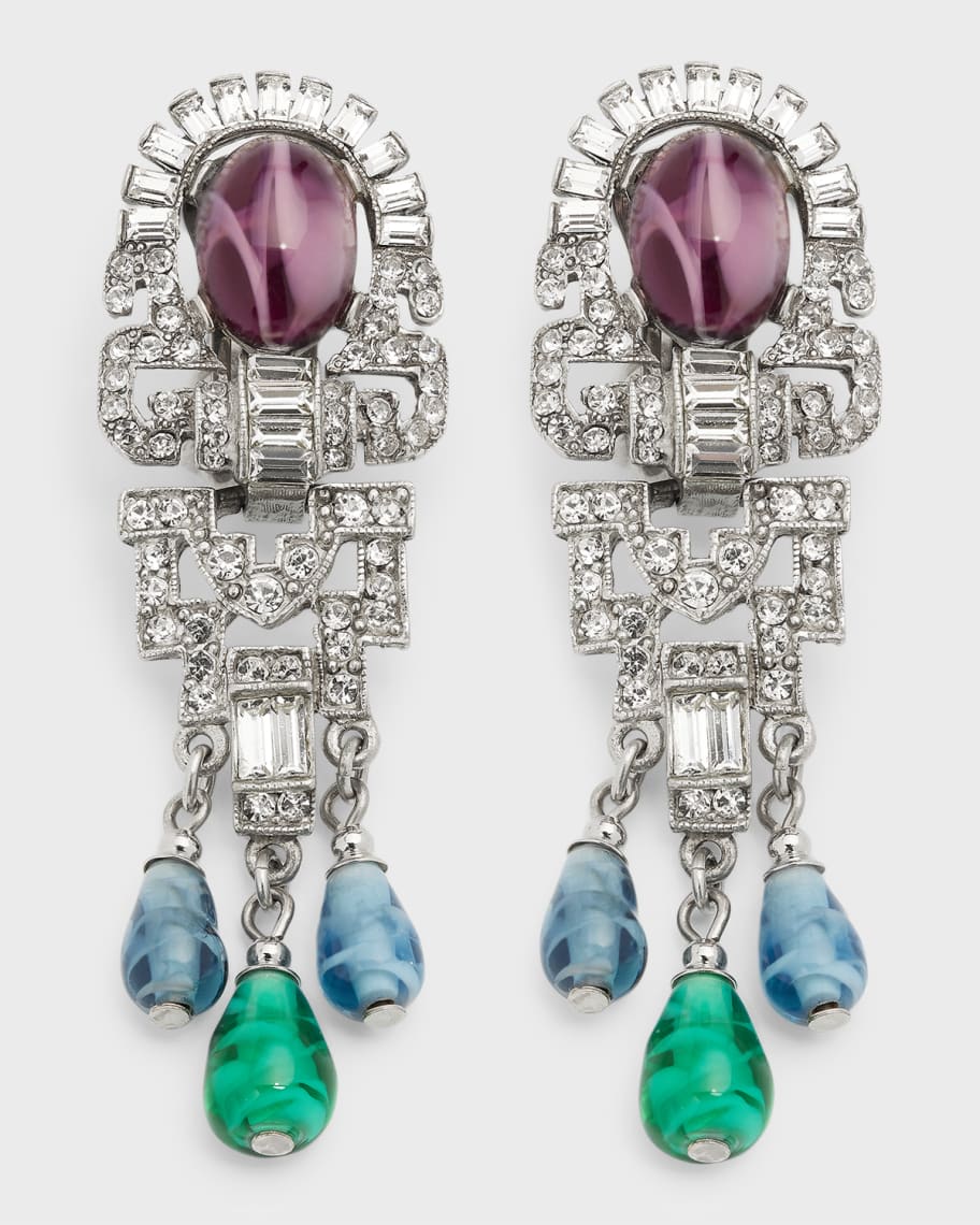 Ben-Amun Silver Crystal Oval Topa and Emerald Sapphire Drop Clip
