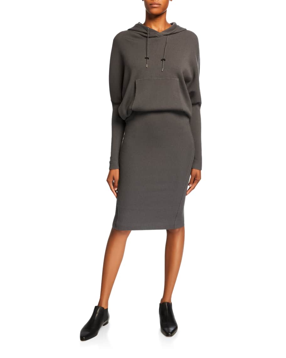 TOM FORD Long-Sleeve Ribbed Stretch-Cashmere Hooded Dress w/ Blouson Top |  Neiman Marcus