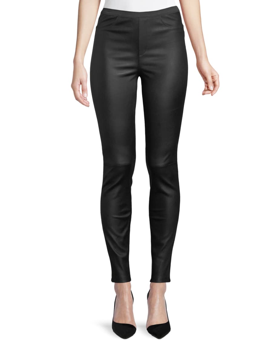 Neiman Marcus Leather Collection Ponte-Back Leather Leggings | Neiman ...