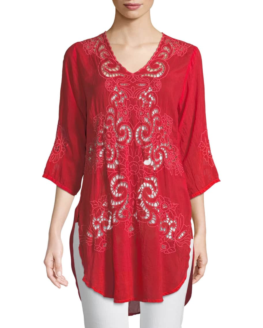 Johnny Was Arlene Eyelet Applique Top Neiman Marcus