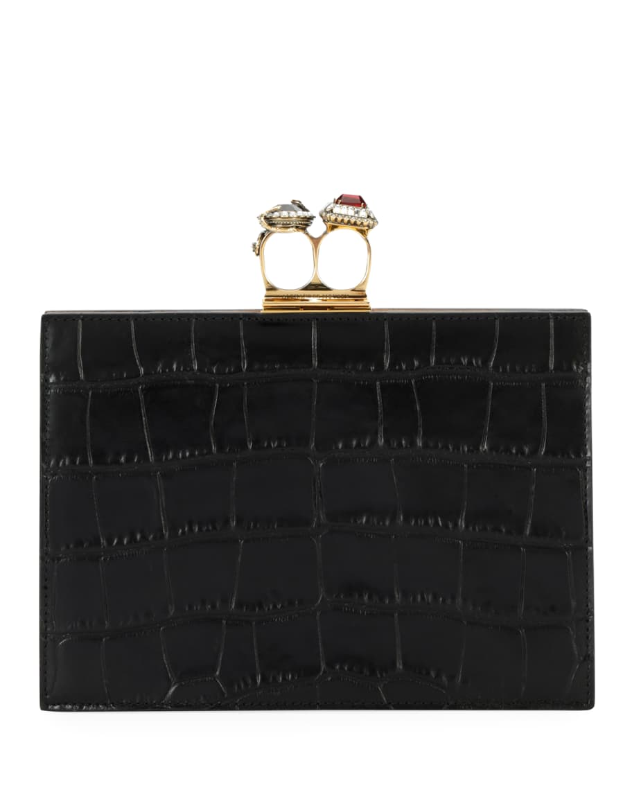 Alexander McQueen Jeweled Double Ring Crocodile-Embossed Clutch Bag ...